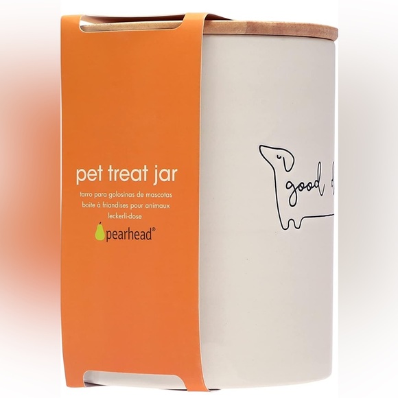 Pearhead Good Dog Treat Jar, Ceramic and Wood Pet Treat Canister - Picture 3 of 7